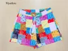 Wjustforu bandana impressão mulher shorts patchwork alta cintura cintura verão roupas praia mulheres folgazes 2021 q0131