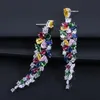 CWWZircons Multi Color Flower Shape Statement Cubic Zirconia Long Pending Orecchini Fashion Bridal Wedding Party Jewelry CZ422 220214