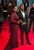 Mew Oprah Winfrey Burgundy Long Rleeves Seksowna matka panny młodej sukienki V-denia Sheer koronkowa pochwa Plus Size Celebrity Red Carpet G282p