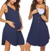 Maternity Dresses Woman Solid Sling Buttons Pregnant Feeding Casual Nursing Dress Pregnancy Clothing Nightdress Q0713