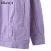 KlkxMyt Ins Blogger High Street Lavender Oversize Ripped Denim Kurtka Kobiety Casaako Feminino Jaqueta Feminina Bomber Coat 210527