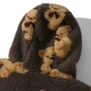 Fleece Hooded Sweatshirts Bear Print Half Zipper Pullover Hoodies Toppar Coats Outwear 210811