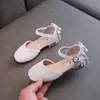2021 Spring Summer Children's Leather Shoes Shallow Princess Sandals Solid Color Bling Girls Shoes