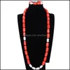 Örhängen Halsband Smycken Sats 4Ujewelry Nigerian Natur Coral Pärlor Set Röd eller Orange 12 mm Bröllopsmycken Bridal Ship Drop Delivery 2