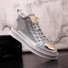 2022 Spring Newest Brand Designer Men Metal Plate Leather High Tops Shoes Causal Flats Moccasins Luxury Punk Rock Sneakers