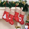 Cartoon Santa Claus Sock Linne Julstrumpor Xmas Tree Ornaments Kid Candy Bag Festival Party Presentdekoration för familj