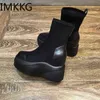Automne Bottes Femmes Chaussures Femme Mode Bout Rond Cheville Hiver Élastique Noir Confortable Botas 211104