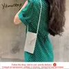 Yitimuceng Polka Dot Dresses for Women Summer Korean Fashion Simple Mini Dress Short Puff Sleeve Green Navy Sundress 210601
