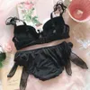 NXY sexy Set Lolita Unterwäsche Plus Size Dessous Spitze Japanischer Sexy BH und Höschen Set Plaid Black Fox Gathered Thong Damenhöschen 1129