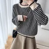 Women Geometric Khaki Knitted Sweater Casual Houndstooth Lady Pullover Sweater Female Autumn Winter Retro Jumper C-272 210918