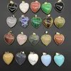 Gold Heart Shape Healing Reiki Stone Pendant Women Jade crystal semi-precious agate Necklace energy Jewelry