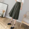 Koreanska kjolar Kvinnor Elegant kontor Lady Elastic Waist A-Line Plus Storlek XL Kvinna Solid Midi Faldas Mujer MODA 210531