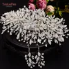 Hoofpieces YOULAPAN HP377 Trendy Legering Blad Rhinestone Bruid Hoofddeksel met Oorbel Set Kralen Crystal Bruiloft Haar Tiara Bridal Accessoires