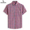 Shan Bao Stor storlek Lös bomull Kortärmad Skjorta Sommar Klassisk Märke Mäns Plaid Red Blue 5XL 6XL 7XL 8XL 10XL 210626