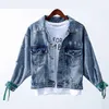 Herbst Stickerei Blume Cowboy Lose Mantel Weibliche Denim Jeans Jacke Frauen Chaqueta Mujer Streetwear Freund Große Größen 210928