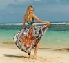 Kvinnliga strandomslag Löst klänningstryck Slip i ett stycke klänning Free Size Beach Dress Summerkläder Sexiga Wraps Print Cardigan kläder 4531