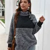 Lossky Sweatshirt Long Sleeve Patchwork Color Fahsion Autumn Winter Pullover Black Ladies Plush Warm Tops Clothing 210729