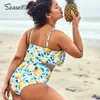 Seaselfie Plus Size Zbiornik Wysoka Talia Zestawy Bikini Kobiety Sexy Duży Drukuj Lemon Bikinis Dwa kawałki Strój kąpielowy Kostium kąpielowy 210702