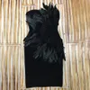 Zomer nieuwe sexy zwart strapless bandage jurk mouwloze veerjurk bodycon vestidos club celebrity feestjurk 210302