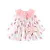 2 ADET Yürüyor Kızlar Ruffles Bebek Yaka Çilek Elbiseler + Fox Satchel Kıyafetler Rahat Giysileri Bebek Çocuk Baskı Prenses Elbise Robe Q0716