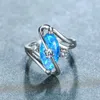 Anéis de casamento bonito feminino azul fogo opala pedra anel minimalista cor prata para mulheres promessa zircon oco engagement3094344