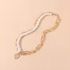 Multilayer Unieke Imitatie Parel Ketting Ketting voor Vrouwen Persoonlijkheid Glanzende Liefde Hart Hanger Choker Paar Sieraden