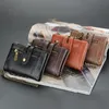 Wallets High Quality Men's Wallet Genuine Leather Short Male Multi-card Purse Zipper Poucht Retro Three Fold Chain Money Bag