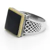 Кластерные кольца квадратные агат кольцо для мужчин 925 стерлингового серебра 925 натуральный черный камень классические женщины турецкие украшения