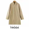 Damskie Kurtki TModa1671 Kobiety Anglia Styl Oversized Khaki Trench Coat 2021 Jesień Elegancki Długie Rękaw Panie Office Outwear Topy