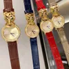 Moda Mulheres Quartzo Relógios Leopard Head Panthere Assista Stingray Couro Rodada 40 Diamantes Relógio de Pulso Lady Panther Clock