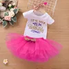 4 Colors Baby letter cartoon horse outfits girls floral headband + romper +TuTu lace skirts 3pcs/set Boutique kids party Clothing Sets M3315