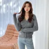 여자 니트 여자 티 테스 tfetters 핑크 가디건 긴 소매 스웨터 여자 가을 한국 버전 단색 슬림 v- 넥 재킷