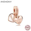 Anomokay Sterling 925 Gümüş Mix Stil Gül Altın Kalp Ağacı Çiçek Kolye Fit Pandora Bilezik DIY Takı için S925 Charm Q0531