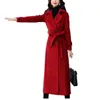 Misturas de lã feminina plus size 3xl Red Woolen Coat Women Women Winter Basted Long sobretudo