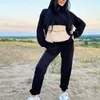 عارضة المرأة الصوف هوديي قطعتين مجموعات الأزياء الرياضية رياضية سستة طويلة الأكمام الجيب أعلى وعالية الخصر السراويل الدعاوى