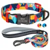Nylon Dog Collar Leash Set Soft Personalized Dogs Collars Lead Padded with Safety Buckle for Small Medium Large Dogs Pet Pitbull 211006