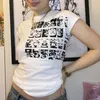 Kvinnors T-shirt Gothic Porträtt Skriv ut T-shirt Estetisk Kortärmad Svett Tees Harajuku StreetWear White Crop Top Kvinnor Kläder
