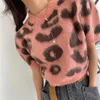 AELEGANTMIS半袖LEOPARDトリッププルオーバー女性ストリートウェア女性スリムニットセーターモヘア春春韓国人210607