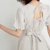 Kawaii Япония стиль спинки элегантные слоеные рукава женщины платье простые твердые тонкие офисные дамы линия платья для женщин 210525