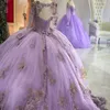 Lilac Lavender Quinceaneraドレスレースアップリケ女子15歳の誕生日ドレスメキシコProm Gown 2021 Vestidos de xvAños