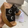 Zomer Dames Woody Sandals Brief Print Canvas Espadrille Platform Slides Cross Weave Comfortabele Wiggen Slipper EU35-42 Box