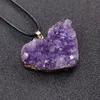 Irregular Natural Crystal Stone Heart Shape Pendant Necklaces With Rope Chain For Women Men Party Club Birthday Wedding Jewelry