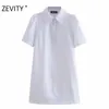 ZEVITY women fashion turn down collar pearl buttons shirt dress office lady puff sleeve vestido chic business dresses DS4405 210603
