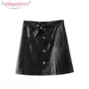 Aelegantmis sommar klassisk solid svart pus läder kjol kvinnor elegant hög midja mini damer casual a-line kort 210607