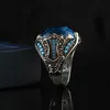 Anéis de cluster 925 Sterling Silver Detalhado projetado Crystal Cut Blue Zircon Men Ring Rita22