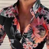 男性用花のシャツ長袖カジュアルシャツファッションローズフラワー3Dプリントターンダウンカラースリムフィット