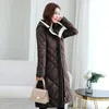 Femmes Down Parkas Hiver X-Long Femme 2022 Mode À Capuche Épais Noir Veste Femmes Lâche Coton Rembourré Manteau Dames Pardessus Avec Ceinture K