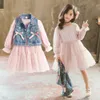 Mudkingdom Filles Tenues À Manches Longues Puffy Rose Princesse Robes De Mode Enfants Denim Jcaket Gilets Enfants Automne Vêtements 210615