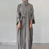 Etniska Kläder Kvinnor Mode Muslim Satser 3 Piece Matchande Outfit Ärmlös Klänning Wrap Kjol Batwing Kimono Open Abaya Dubai Arab Turkey Au