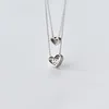 TrustDavis Real 925 plata esterlina moda romántica doble corazón cadena collar para mujer boda San Valentín joyería DB296 Q0531